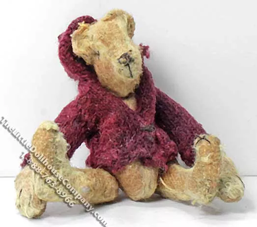 Miniature Victorian Teddy Bear in a Red Hoodie for Dollhouses