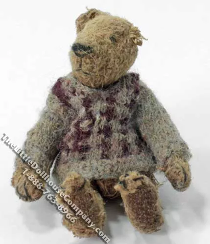 Miniature Victorian Teddy Bear in a Sweater for Dollhouses