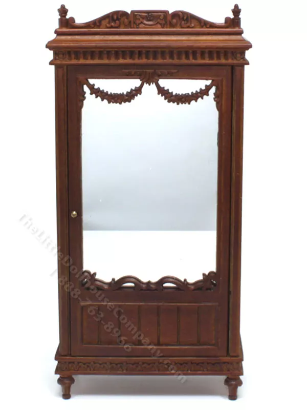 Miniature Walnut Rectangular Wardrobe with Mirror